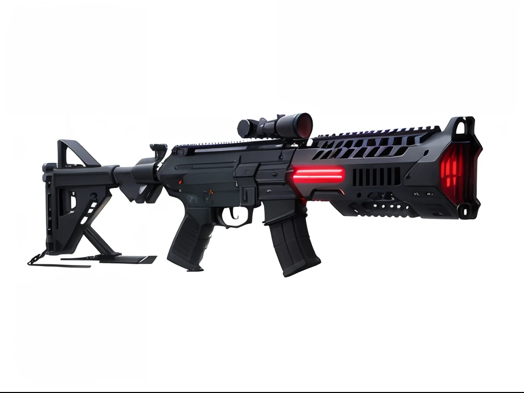 CyberPunk, rifle,black, red led lights, futuristic, short barel