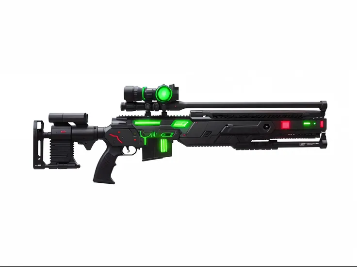 CyberPunk, sniper rifle,black, red led lights, futuristic, long barel