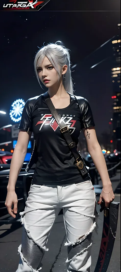 a close up of a person in a costume with a sword, as a character in tekken, female character, tifa lockhart with white hair, katana zero video game character, lunar themed attire, kda, slim body, cyborg - girl with silver hair, upper body avatar, fashion g...