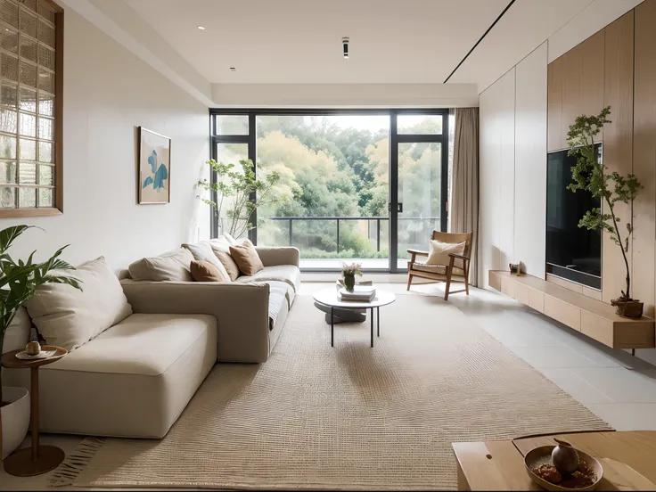 a luxurious living room welcomes you as you step inside, with its spacious and bright floor-to-ceiling glass windows. through th...