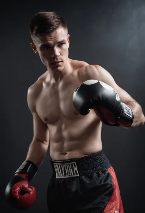 Male boxer，Wear black boxing gloves，Boxing action training，Bust photo，hyper HD，超高分辨率，1.4x Realistic Ultra HD