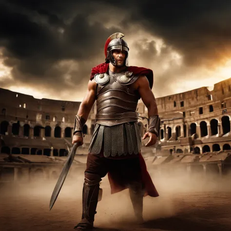 (A gladiator:1.1),(determined,strong:1.1),(intense,battle:1.1),(brutal,violence:1.1),(dust clouds),(crowd roaring),(colosseum),(epic combat),(blood splatters),(arena),(triumphant expression),(warriors physique),(drenched in sweat),(battle scars),(weapon:1....