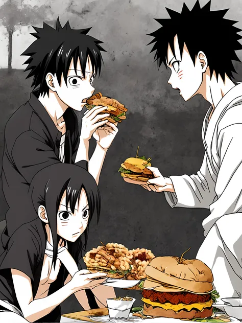 Naruto,luffy eating burger