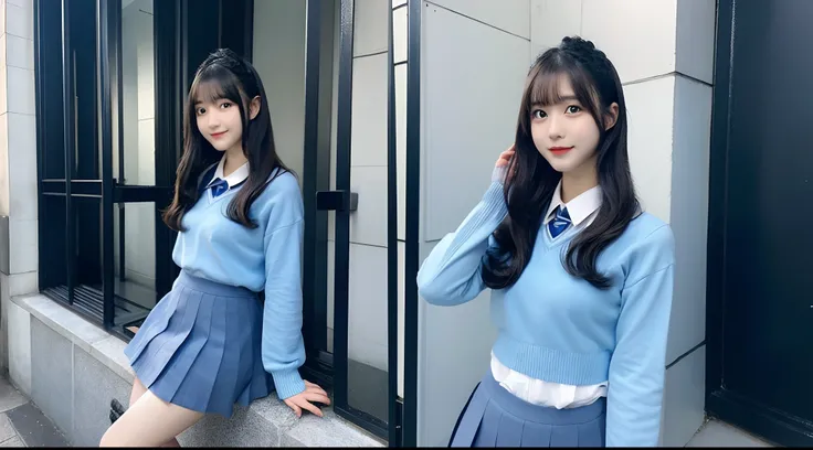 18-year-old high school girl in light blue miniskirt（A dark-haired）