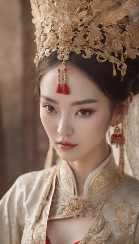 Jean-Jouët,Wan Jiang Yoshizong,16 K,masutepiece,Textured skin,Multiple Swords,embellished costume,award - winning photo, Extremely detailed, Stunning, Intricate details, Absurd, extraordinarily detailed woman, extremely detailed eye and face, Dazzling red ...