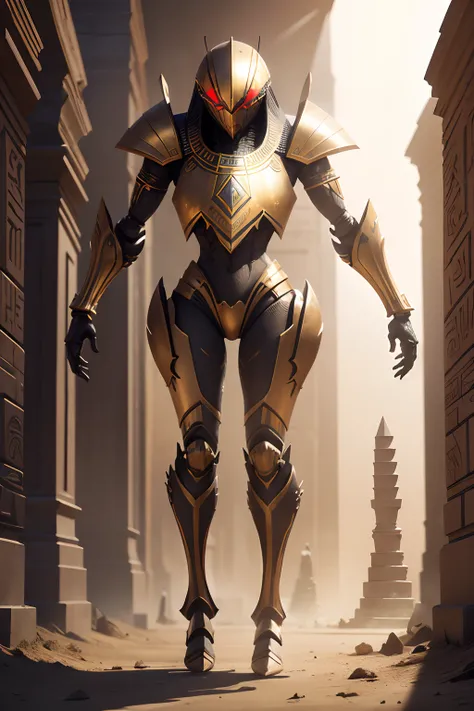 Egyptian robot spider in realistic 4K armor., full entire body,Pyramids,Super Detailed, Vray Display, Unrealistic engine, Midjourney Art Style.