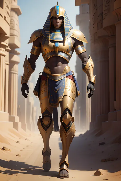 Map Egyptian robots in realistic 4K armor., full entire body,Pyramids,Super Detailed, Vray Display, Unrealistic engine, Midjourney Art Style.