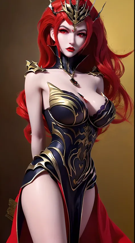1 beautiful and sexy 20 year old girl, ((wearing traditional Hanfu armor with main colors purple and red:1)), not wearing pants, sexy hanfu style, ((long red hair:1.7)), jewelry elaborately made from precious stones and beautiful hair, ((wearing a 24k gold...