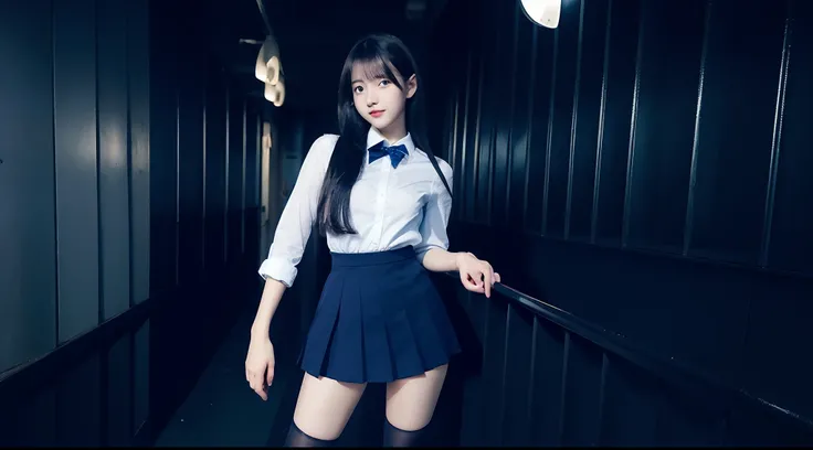 18-year-old high school girl in dark blue miniskirt（A dark-haired）