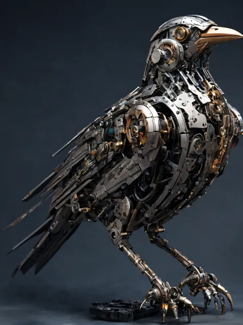 A detailed mechanical bird, cyberpunk, cyborg, masterpiece, best quality