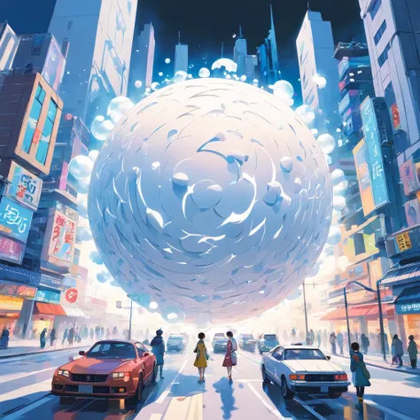 (popup book,White background:1.35),Postmodern Art Style,(abstracted:1.2)(penrose escher style spheres) made up of (cyberpunk city:1.2),turning into a (James Rosenquist,Roy Lichtenstein) style spheres,Inception,impossible geometric structure,Mobius ring,cyb...