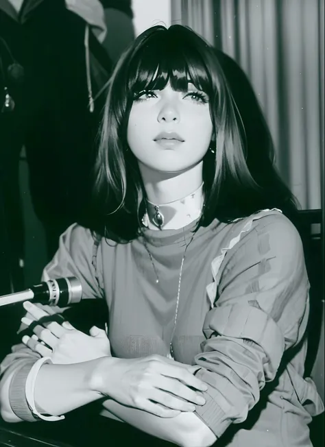 arafed woman sitting at a table with a cigarette in her hand, guido crepax, barbra streisand sitting, crepax, marianne collins, taken in the late 1970s, taken in the 1970s, marjorie cameron, 1 9 7 0 s photo, 1970s photoHD lighting and dark )<=(epic image q...