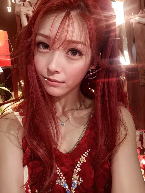 Alafed woman with red hair and necklace, ulzzangs, 奈良美智, 1 8 I, sun yunjoo, with red hair, she has long redorange hair, Korean Girl, glowing crimson head, Brown-red long-haired, Choi Hong Hwa, tzuyu from twice