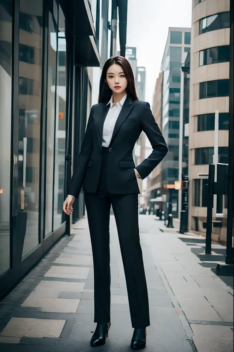 Girl in suit, full body portrait posing, Business suit, professional corporate portrait, office clothes, wearing fashion suit, Business clothes, fully body photo, portrait full body, wear suit, full body portrait shot