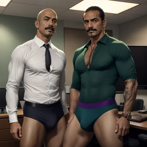 45 yers old，Juan Sebastian Veron，（Kogoro Mouri 1.3），office room，Two men together，Crotch contour，Wear sexy green briefs，with mustache，tmasterpiece，k hd，the feet，semi transparent，black long socks，The barefoot，Thick chest hair，scowling