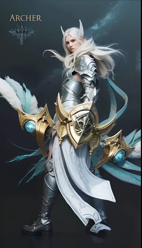 Cool Boy elf with long white hair, with light armor