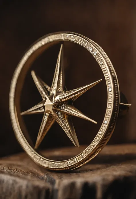 ((Commemorative ring design)),(Sparkling brass)，Ring concept blueprint，Display display，（Engraved with a five-pointed star），（Bas-relief style）