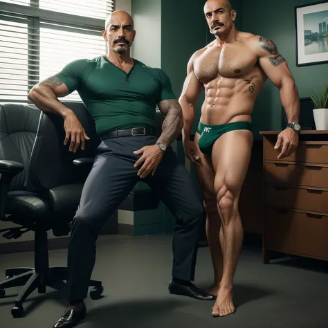 45 yers old，Juan Sebastian Veron，（Kogoro Mouri 1.3），office room，Two together，Crotch contour，Wear sexy green briefs，with mustache，tmasterpiece，k hd，the feet，black long socks，The barefoot，Thick chest hair，scowling