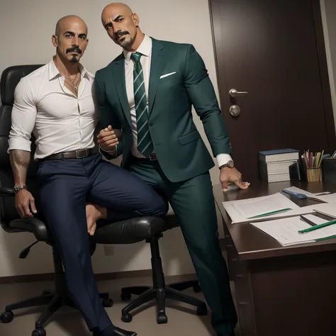 45 yers old，Juan Sebastian Veron，（Kogoro Mouri 1.3），office room，Two together，Crotch contour，Wear sexy green briefs，with mustache，tmasterpiece，k hd，the feet，black long socks，The barefoot，Thick chest hair，scowling，hand touching crotch