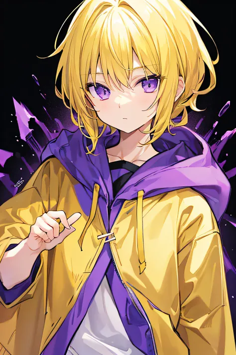 Light yellow hair、Boy with purple eyes、Yellow hoodie