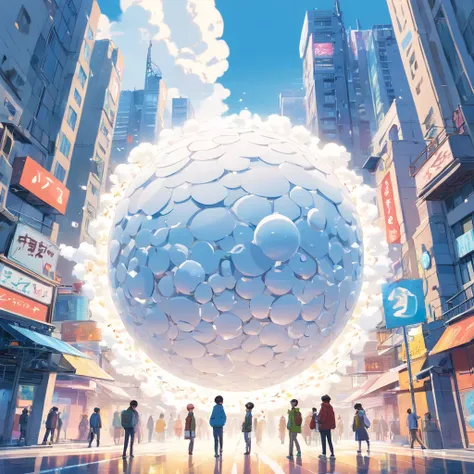 (popup book,White background:1.35),Postmodern Art Style,(abstracted:1.2)(penrose escher style spheres) made up of (cyberpunk city:1.2),turning into a (James Rosenquist,Roy Lichtenstein) style spheres,Inception,impossible geometric structure,Mobius ring,cyb...