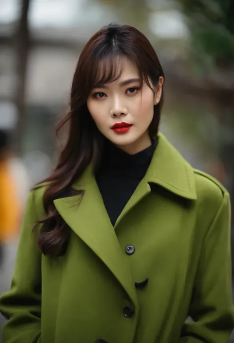 Taiwanese beauty、Slimed、Fashionable clothes、Autumn clothes check coat、A slender、Well-formed face