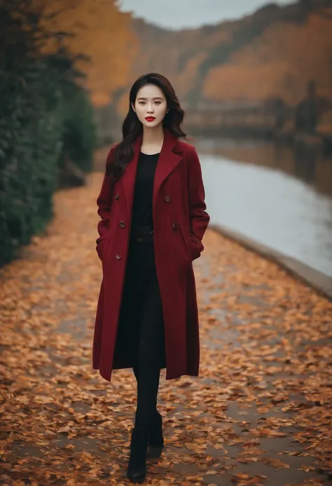 Chinese beauty、Slimed、Fashionable clothes、Autumn clothes check coat、A slender、Well-formed face