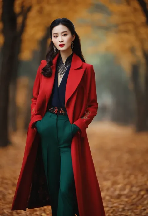 Chinese beauty、Slimed、Fashionable clothes、（Autumn clothes check coat）、A slender、Well-formed face