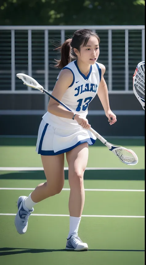 japanese very cute lady playing lacrosse on the school gymnasium, face shadow,age25,enter the whole body,RAW photo,womens athletics wear,face shadow,best quality,realistic, photo-realistic, best quality ,masterpiece,an extremely delicate and beautiful,very...