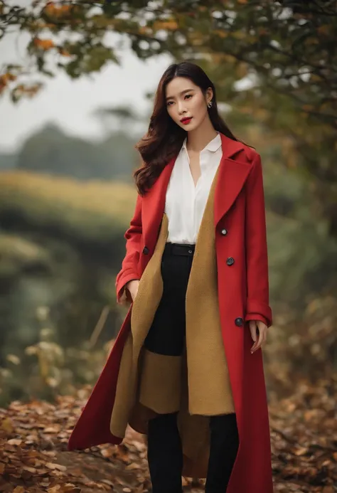 Taiwanese beauty、Slimed、Fashionable clothes、（Autumn clothes check coat）、A slender、Well-formed face