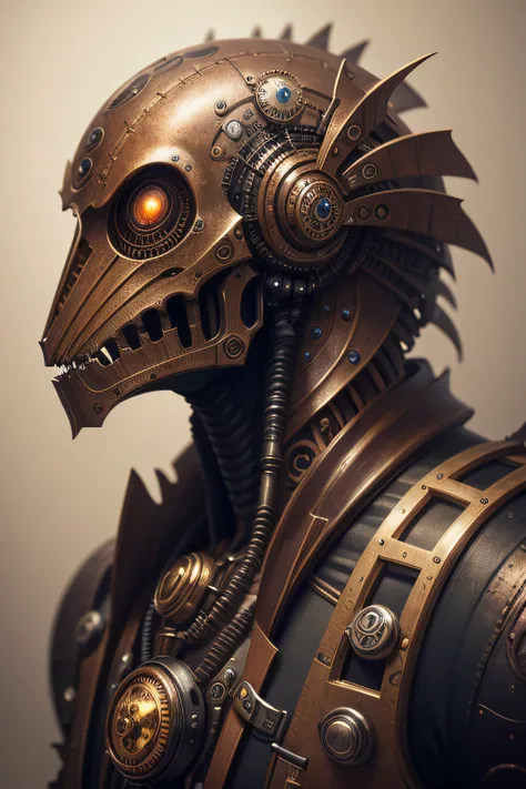 a realistic biomechanical steampunk alien full of detail and very textured