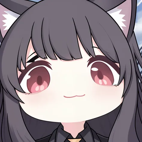 Skyfire (arknight), arknight, Wear a black blazer under a cropped red jacket, Cat ears, (Cat tail), Pantyhose, Black skirt, black necktie, White collared shirt, Brown hair, 1girll,Cat girl,Cat ears,, Masterpiece,Best quality,chibiStyle,tchibi,Beautiful eye...