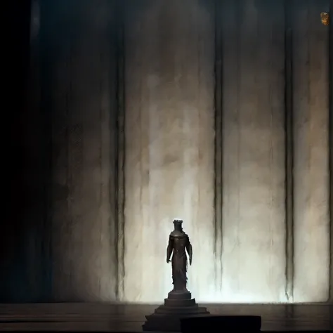 a close up of a statue of a man in a dark room, in screenshot from the 300 movie, unreal engine 5 render dramatic, frame from prometheus movie, zack snyder cinematography style, houdini vfx, movie cgi, some marble statues can be seen, epic cinematic still,...