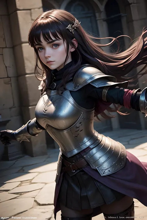 aria stark en combat, Light leather armor, 2 dagues dans ses mains