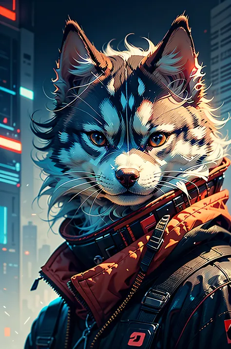 siberian husky dog cyberpunk