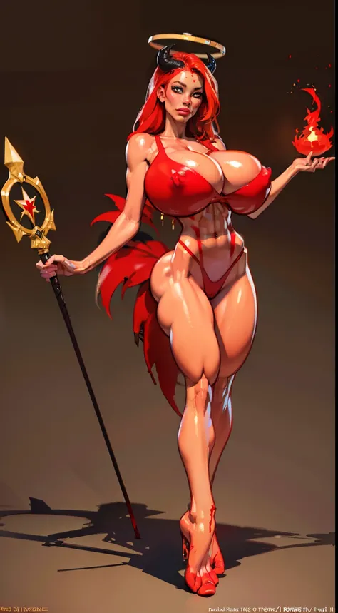 1girl, beautiful dark matter empress, detailed eyes, detailed face, mature face, athletic body, looking at viewers,full body, light smile,(huge breasts:1.7)detailed skin, colored skin(red skin:1.9), large horns on head, bald head,no hair,mature body, tall ...