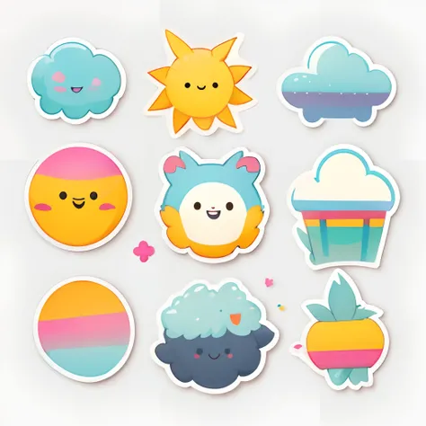 1 sticker, (stickers, sun), watercolor, white background, simple background, minimal, tiny, pastel color, vector style, no gradient,