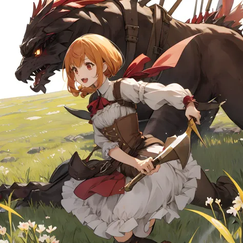 1girl in、Pecorine、on grassland、Slaying Monsters、After a fierce battle、Eaten