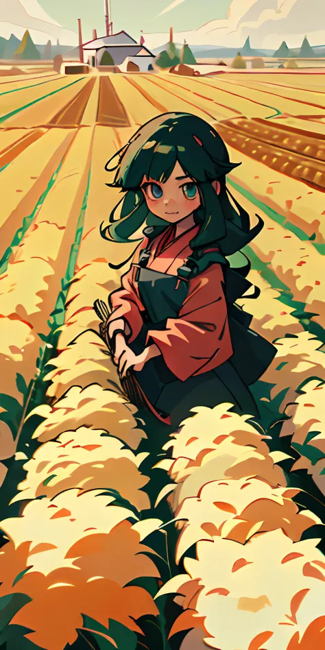 1 adorabke girl in anime style farming in a local farm