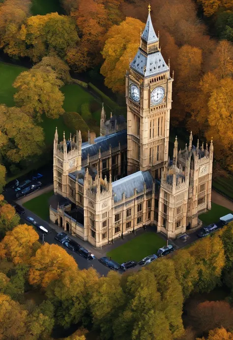 Aerial photograph of a house in the UK,Big Ben, london, Rich in detail，photo realistic style:Photogram