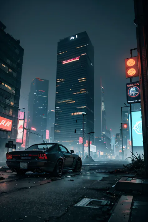 best quality,ultra-detailed,photorealistic,alternative colored dystopia in gradient,concept artists,sharp focus,vivid colors,detailed environment,night cityscape,ominous atmosphere,neon lights,smog-filled air,crumbling infrastructure,desolate streets,overg...