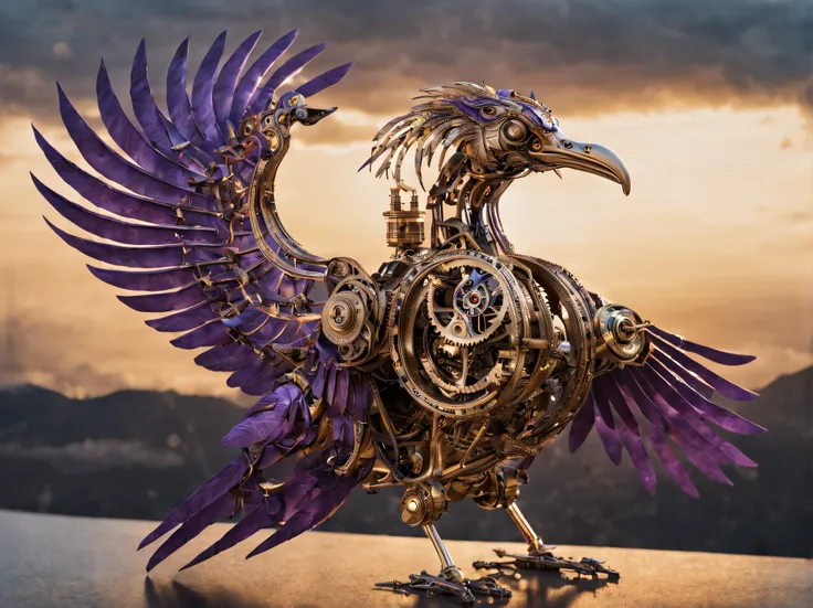 incredibly intricate full body photo of a mechanical phoenix bird ((with visible clockwork elements)), Canon RF, F/2.8, intricate detail, raytracing, subsurface scattering, shadow blending, cinematic, infinite ultra-resolution image quality and render, 55m...