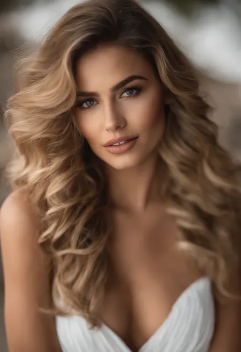 Mulher loira com cabelo longo e top branco olhando no espelho, mulher loira bonita, foto retrato suave 8 k, uma loira linda, mulher loira, Blonde and attractive features, menina loira bonita, foto de uma mulher bonita, loira mulher jovem bonita, Deusa loir...