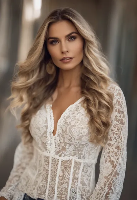 Mulher loira com cabelo longo e top branco olhando no espelho, mulher loira bonita, foto retrato suave 8 k, uma loira linda, mulher loira, Blonde and attractive features, menina loira bonita, foto de uma mulher bonita, loira mulher jovem bonita, Deusa loir...