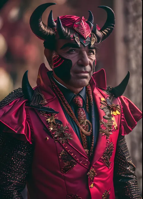 portrait of sks man (menem:1) dressed with ((detailed devil costume:1)), (outdoors:1.2), natural lighting, 4k, 8k, 8k realistic, sharp focus, intricate, high resolution, ,