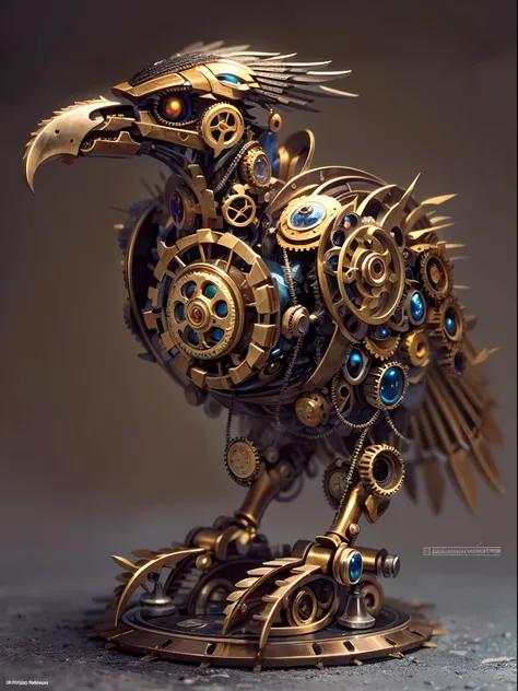 (best quality, ultra-detailed, realistic:1.37), steampunk mechanical eagle robot, a steampunk eagle robot ,bronze color, tube and pipe, gears and metal, rising steam, metallic wings and claws, detailed metallic feathers, intricate mechanisms, intricate ste...