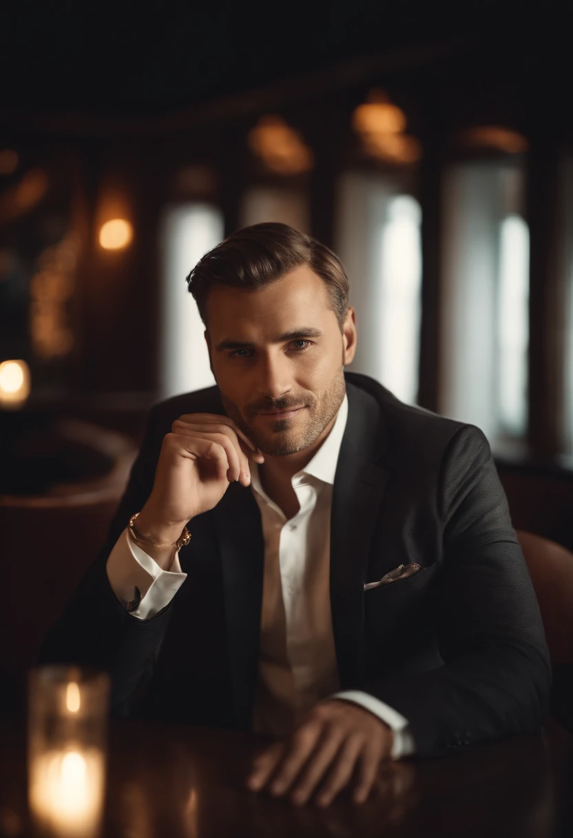 Generiere mir einen realistischen, Portrait of handsome businessman, in einem Club