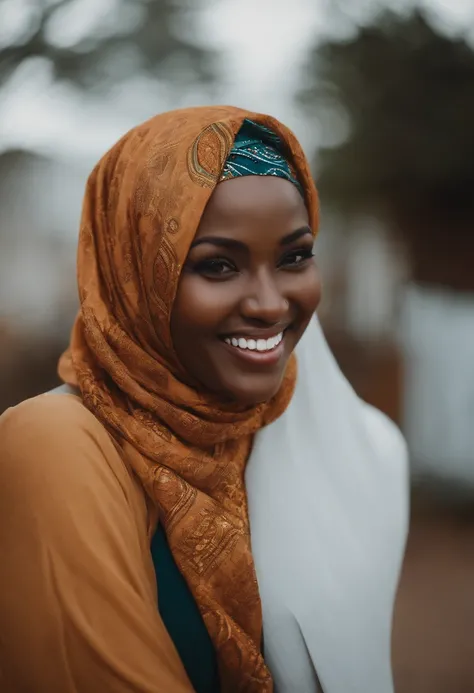 African woman with hijab opens mouth and receives cum in mouth and smiles