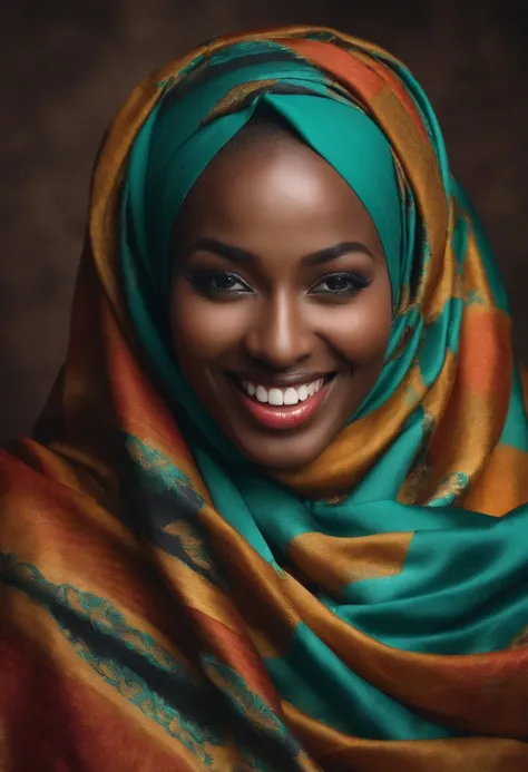 African woman with hijab opens mouth and receives cum in mouth and smiles