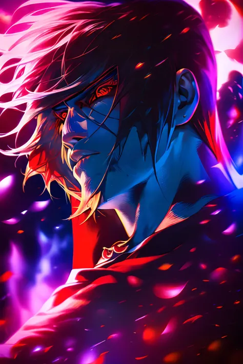 ' create a powerful wallpaper that showcases the strength and charisma of (("itachi uchiha")). itachi should be depicted in a fo...